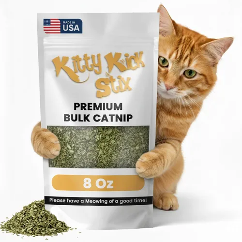 Kitty Kick Stix Hierba gatera a granel de alta calidad fabricada en Estados Unidos, 100% natural, la mejor hierba gatera para gatos, pezón de gato
