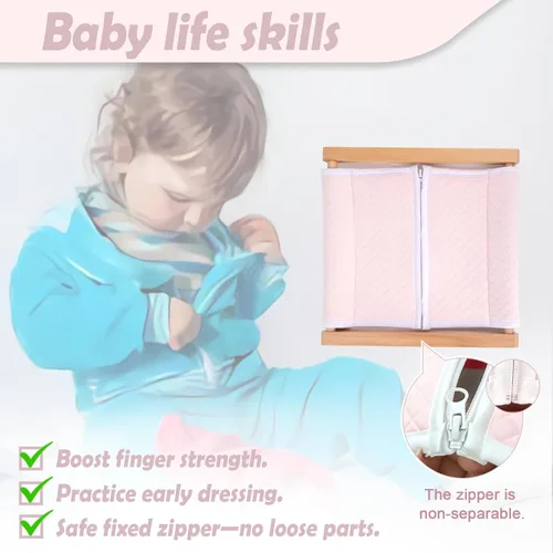 Miniatura 3 de Montessori - Juguetes de madera para vestirse, tablero de aprendizaje, habilidades básicas de vestirse, botones, broches, cremalleras, hebillas