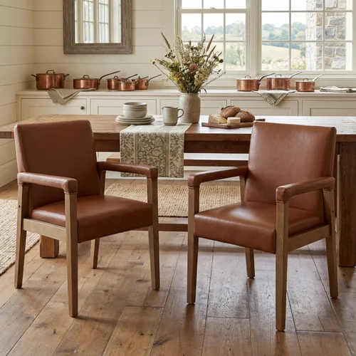 Kmax Juego de 2 sillas de comedor modernas de piel sintética, sillas tapizadas con patas de madera para comedor, sala de estar, dormitorio, color