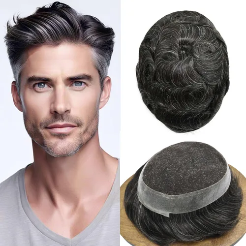 Miniatura 62 de Mens Toupee Hair Piece Real Cabello humano suave francés Encaje Toupee para hombres Sistema de reemplazo de cabello Hombres Hairpieces Hombres