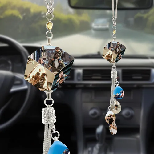 Miniatura 24 de Accesorios de coche colgantes de cristal con foto personalizada para mujeres y hombres, imágenes personalizadas para espejo retrovisor del Style 17