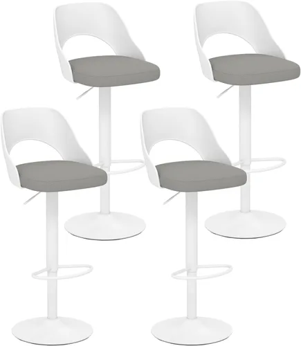 Miniatura 14 de HENGJIANYI Taburete de bar giratorio ajustable en altura con respaldo hueco, silla tapizada con base de metal negro, asiento negro