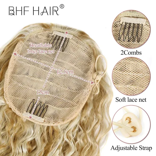 Miniatura 4 de Extensión de cola de caballo rizada ondulada de 26 pulgadas, color rubio ceniza con rubio decolorado, extensiones de cabello sintético con clip