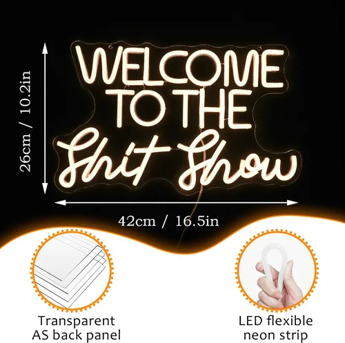 Miniatura 5 de Letrero de neón con texto en inglés "Welcome To The Show", luces LED de neón divertidas, regulables, alimentadas por USB, de 16.5 x 11 pulgadas