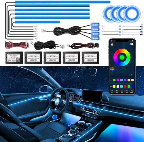 Miniatura 11 de Luces de acrílico para interiores de automóvil, accesorios de automóvil, tira de luces LED 10 en 1 con control de aplicación, 175 pulgadas, 593