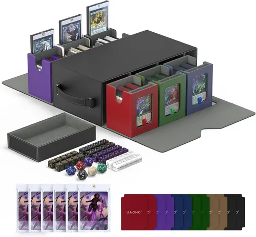 Miniatura 11 de UAONO Commander Deck Box para MTG, Estuche Modular de Cartas de 6 Mazos con Bandeja para Dados que Contiene más de 600 Cartas con Doble Funda, Caja