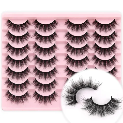 Miniatura 12 de Veleasha Pestañas postizas de visón sintético 3D, pestañas postizas esponjosas de aspecto natural, paquete de 14 pares de pestañas postizas de lujo