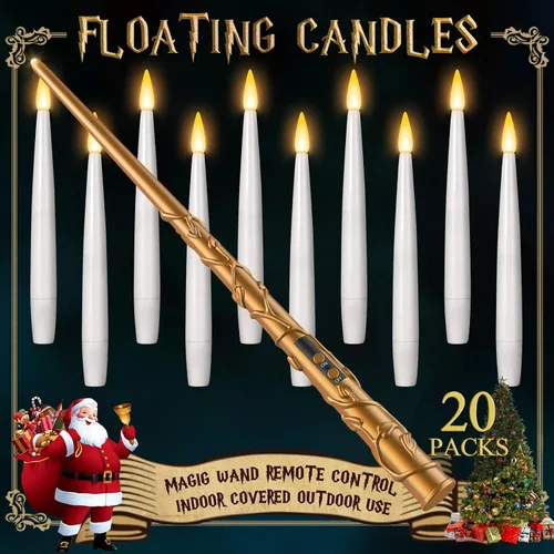 Miniatura 10 de Velas flotantes con varita, 10 unidades, velas mágicas colgantes de Navidad, velas cónicas sin llama con control remoto, luces flotantes, regalos
