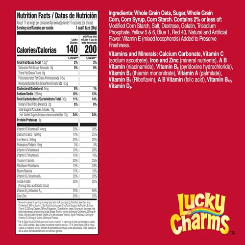 Miniatura 2 de Lucky Charms Cereal sin gluten con malvaviscos, cereales para el desayuno para niños, hecho con grano entero, tamaño grande, 14.9 onzas