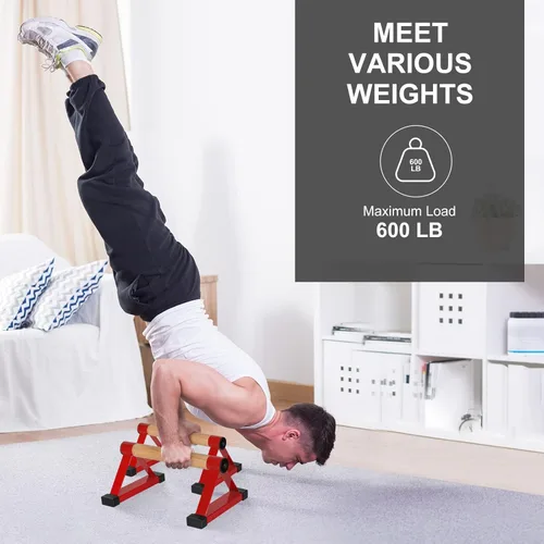 Miniatura 6 de Barras de flexiones de madera, barras paraletas, barras antideslizantes para parada de manos para calistenia, fitness, entrenamientos de piso, Rojo