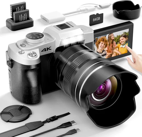 Yatao Cámaras para Fotografía y Vlogging, Cámara Digital 4K de 75 Megapíxeles con Pantalla Táctil Giratoria, Zoom Óptico 10X, WiFi, Tarjeta TF de