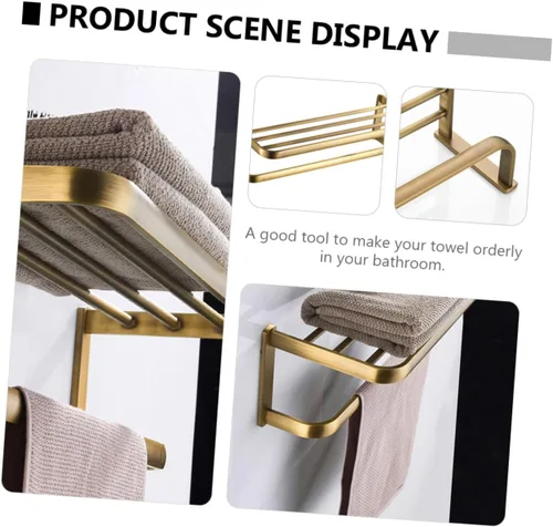 Miniatura 6 de Homoyoyo Retro Brass Bathroom Wall-Mounted Storage Rack High Load Towel Holder Shelf for Bath and Hand Towels Easy Installation Space-Saving