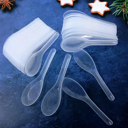 Miniatura 5 de Honbay - 60 cucharas de sopa de plástico desechables, cuchara blanca translúcida, cucharas de sopa asiáticas para natillas de huevo, pudín, avena