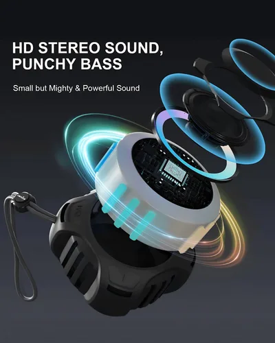 Miniatura 2 de Comiso - Altavoz impermeable con graves robustos, altavoz de ducha con luz dinámica, modo TWS, sonido HD fuerte, impermeable IP67, 2000mAh