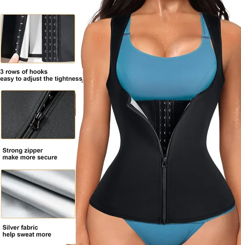 Miniatura 3 de LANCS Traje de sauna para mujer, entrenador de cintura para sudar, chaleco con cremallera, moldeador de cuerpo, corsé adelgazante, camiseta sin