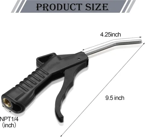 Miniatura 2 de Honoson 2 piezas de boquilla de aire soplador pistola agarre de pistola herramienta de soplado de aire accesorios de compresor para mecánicos Negro