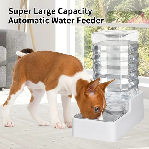 Miniatura 4 de Dispensador automático de agua para mascotas: cuenco de acero inoxidable alimentado por gravedad de 9 L - Alimentador blanco de gran capacidad sin