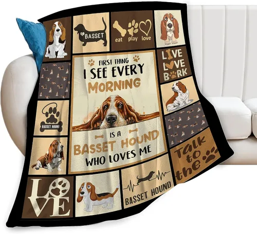 Linda manta de felpa de Basset Hound, ropa de cama de forro polar súper suave y acogedora para amantes de los perros y niños, 40 x 50 pulgadas