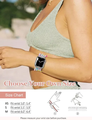 Miniatura 2 de Newlibery - Pulseras de cuentas compatibles con Apple Watch de 38 mm, 40 mm, 41 mm, 42 mm (S10/11) Correa elástica estirada hecha a mano para mujer