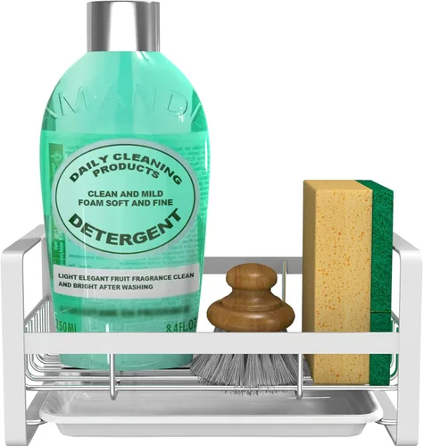 Miniatura 8 de VANTEN Organizador de Fregadero de Cocina, Soporte para Esponja, Estante Escurridor con Bandeja, Dispensador de Jabón y Cepillo, Almacenamiento