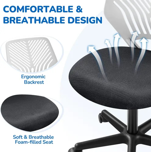 Miniatura 5 de Topeakmart Silla de escritorio sin brazos, soporte lumbar de malla, ergonómica, giratoria para espacios pequeños, gris oscuro