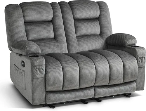 Miniatura 11 de MCombo PR648SET - Sofá reclinable eléctrico de gravedad cero de 55.9 pulgadas con masaje de calor y vibración, sofá biplaza reclinable con puertos