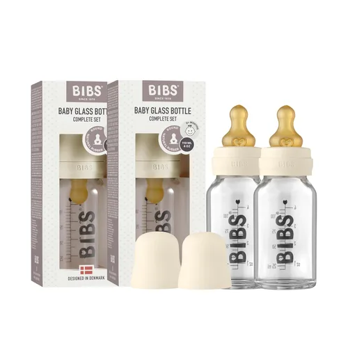 Miniatura 15 de BIBS Biberón de cristal para bebé. Anti-cólico. Pezón redondo de látex de caucho natural. Soporta lactancia materna, juego completo - 3.7 fl oz, nube