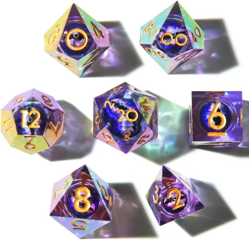 Miniatura 22 de DND Juego de dados de 8 piezas con ojo de dragón extra D20-Beholder's Eye Liquid Core Sharp Edge Resina poliédrica hecha a mano 2 × D20 D4 D6 D8 D10
