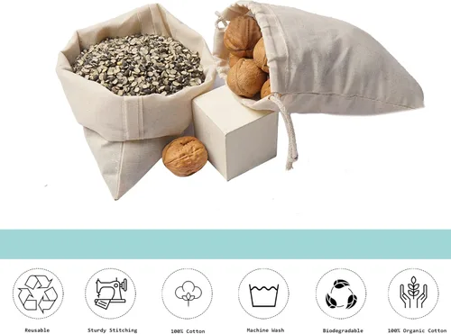 Miniatura 7 de Bolsas de muselina de algodón, 100% algodón orgánico con doble cordón. Bolsas de muselina natural reutilizables y ecológicas de alta calidad.