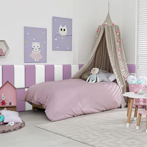 Acolchado de pared para niños, paneles de pared tapizados para cabecera, despegar y pegar, almohadilla de protección de pared para tatami, Púrpura