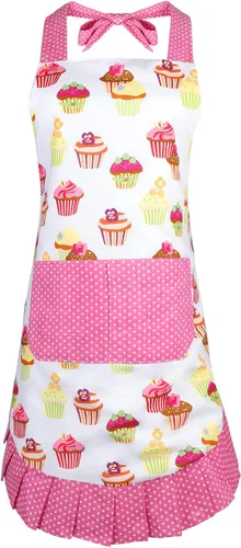 Miniatura 12 de G2PLUS Delantal de cocina floral vintage para mujer, delantal de cocina con dobladillo plisado negro con bolsillo, delantal de algodón retro