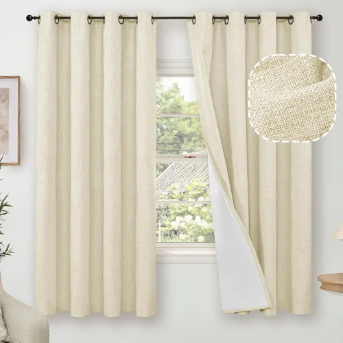 Miniatura 97 de Cortinas Opacas de Lino Azul Bebé para Guardería de 40 Pulgadas de Largo, 2 Paneles, Cortinas Cortas con Aislamiento Térmico Boho de Bloqueo Total