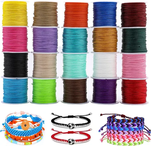 Cordón de poliéster encerado de 20 colores, hilo trenzado duradero para pulseras, collares, macramé, cuentas y suministros para hacer joyas