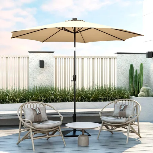 Miniatura 9 de Tangkula Sombrilla solar de 10 pies, patio con 112 luces LED, sombrilla de mercado para mesa al aire libre con mango de elevación de manivela