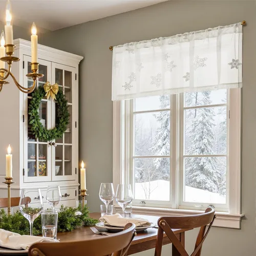 Miniatura 5 de jinchan Cenefa de cortinas de Navidad transparentes de copo de nieve de 18 pulgadas de largo, decoraciones de Navidad, tratamiento de ventana