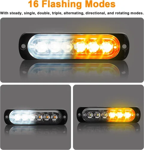 Miniatura 3 de EEEKit 10 luces LED estroboscópicas de emergencia, 6 LED ámbar blanco estroboscópico luces intermitentes de emergencia de montaje en superficie