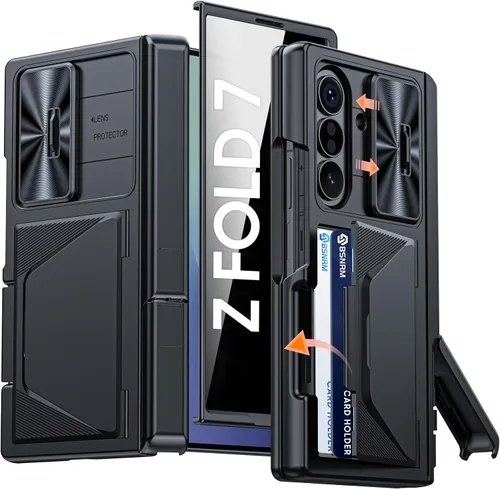 Miniatura 31 de Funda para Samsung Galaxy Z Fold 7 con tarjetero con bloqueo RFID, cubierta de lente deslizante integrada y protección de bisagra y protector