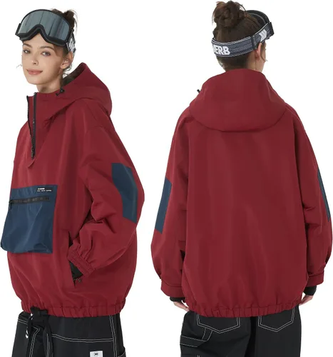 Miniatura 5 de SNOWVERB Chaqueta de snowboard impermeable holgada con aislamiento y bolsillos tipo cargo con capucha y a prueba de viento para hombres y mujeres
