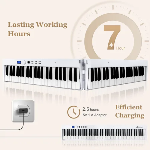 Miniatura 6 de Costzon Teclado de piano digital plegable de 88 teclas, teclado semipesado de tamaño completo, piano eléctrico portátil con MIDI, función dividida