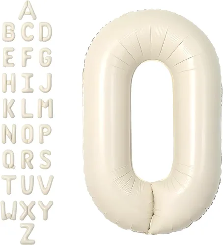 Miniatura 32 de SUWEN Globos de helio grandes de 102 cm (40 pulgadas) con letra S en color crema. Globos grandes de papel de aluminio con letra en helio, de A a Z.