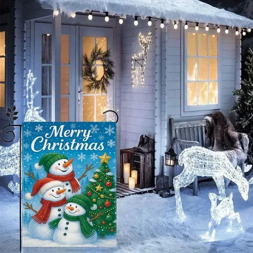 Miniatura 5 de Bandera de jardín de Navidad ActFirst de 12 x 18 pulgadas, bandera de muñeco de nieve de familia de Navidad Feliz con árbol, pequeña decoración