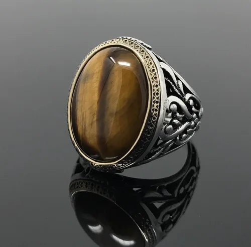 Miniatura 4 de KAR Anillo de plata de ley 925K con filigrana ojo de tigre I1H