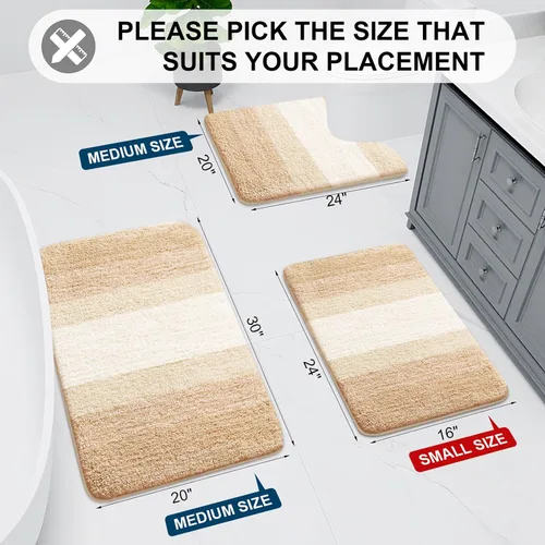 Miniatura 2 de Arotive - Juego de alfombras de baño de 3 piezas, alfombras de baño extra suaves y absorbentes, alfombrillas de baño lavables a máquina y que se