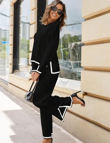 Miniatura 2 de Himosyber Conjunto de suéter de 2 piezas para mujer, sudadera de punto sin botones y pantalones deportivos
