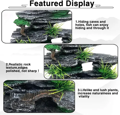 Miniatura 3 de Adorno de piedra para acuario con vista a la montaña, árbol de cueva de roca, decoración de acuario para peceras para peceras pequeñas, 7.5 pulgadas