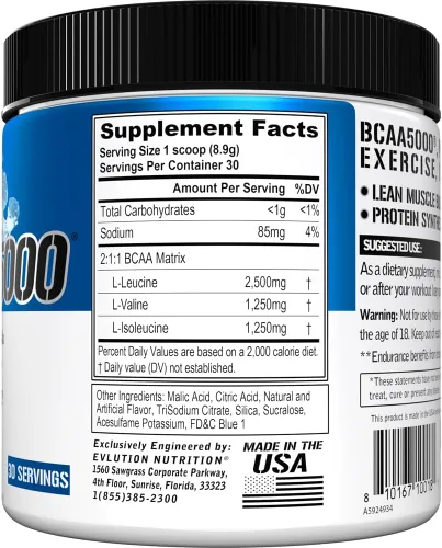 Miniatura 3 de Evlution BCAAs - Polvo de aminoácidos BCAA - Suplemento en polvo BCAA para recuperación después del entrenamiento, bebida de recuperación y energía