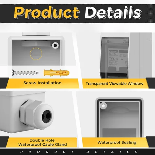 Miniatura 7 de Interruptor de desconexión de panel solar CC 20 Amp AC Caja de interruptor de circuito en miniatura 500V 2 polos con caja IP65 impermeable a prueba