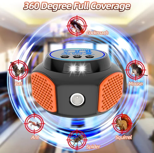 Miniatura 3 de 2026 360° Repelente ultrasónico de ratones enchufable para control de plagas en interiores para roedores ratones ratas ardillas murciélagos
