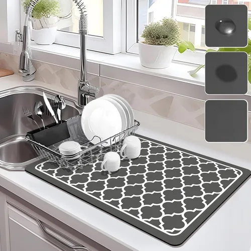 Miniatura 8 de Estera de secado para encimera de cocina, tapete de café con respaldo de goma absorbente que oculta manchas