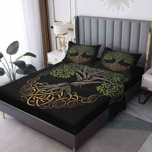 Miniatura 8 de Juego de sábanas de tamaño individual con diseño de árbol de la vida, sábanas de microfibra suave y bolsillo profundo, sábanas y fundas de almohada